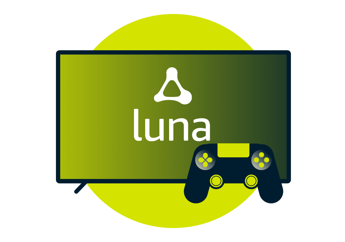 Logo Amazon Luna na ekranie z kontrolerem.