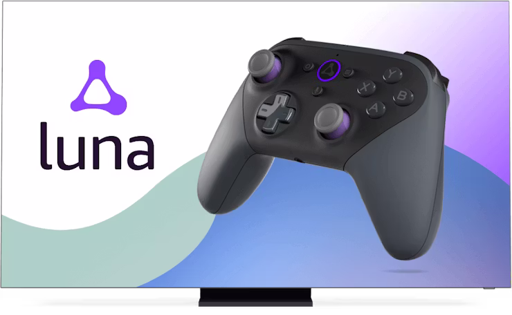 Ekran z logo Amazon Luna i kontrolerem.